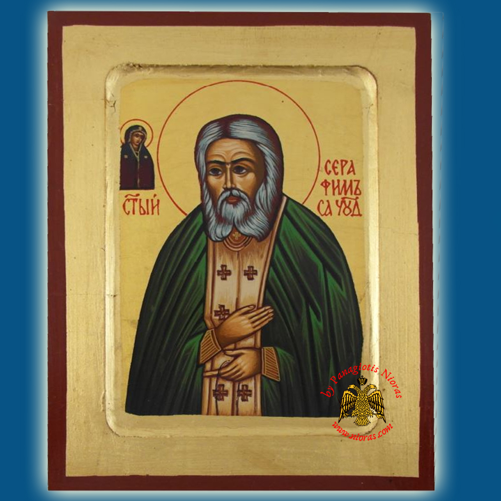 Saint Seraphim  of Sarof Byzantine Wooden Icon of Canvas